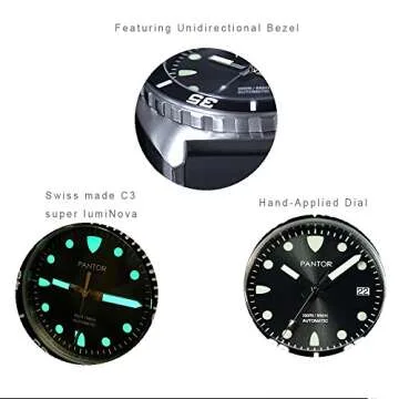 Pantor Dive Watch, Automatic Watches for Men with Stainless Steel Bracelet_Sealion Black Diver Watches