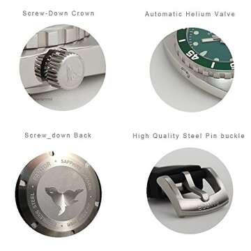 Pantor Dive Watch, Automatic Watches for Men with Stainless Steel Bracelet_Sealion Black Diver Watches