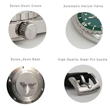 Pantor Dive Watch, Automatic Watches for Men with Stainless Steel Bracelet_Sealion Black Diver Watches