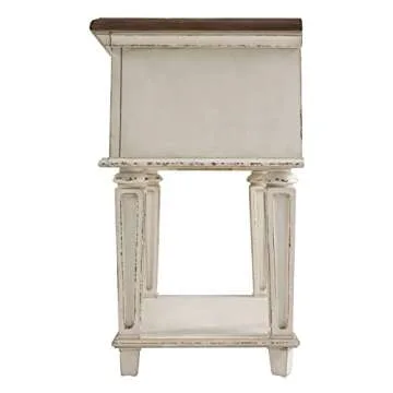 Signature Design by Ashley Realyn Traditional Cottage 1 Drawer Nightstand with Dovetail Construction & Open Display Shelf, Chipped White, 27" Tall, Distressed Brown