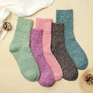 Loritta 5 Pairs Wool Socks for Women Winter Warm Socks Thick Knit Cabin Crew Soft Boot Socks Gifts,B...