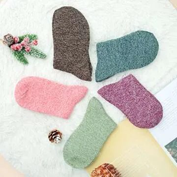 Loritta 5 Pairs Wool Socks for Women Winter Warm Socks Thick Knit Cabin Crew Soft Boot Socks Gifts,B-Bright Colorful