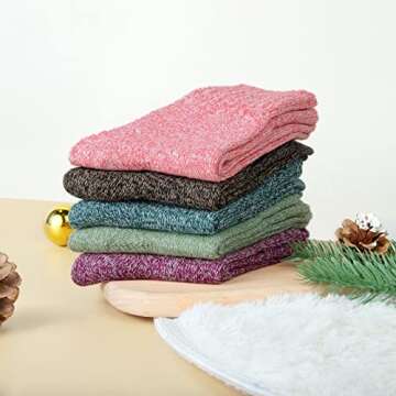 Loritta 5 Pairs Wool Socks for Women Winter Warm Socks Thick Knit Cabin Crew Soft Boot Socks Gifts,B-Bright Colorful