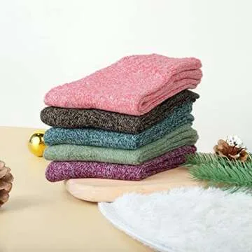 Loritta 5 Pairs Wool Socks for Women Winter Warm Socks Thick Knit Cabin Crew Soft Boot Socks Gifts,B-Bright Colorful