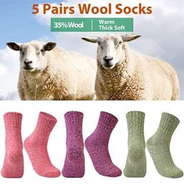 Loritta 5 Pairs Wool Socks for Women Winter Warm Socks Thick Knit Cabin Crew Soft Boot Socks Gifts,B-Bright Colorful