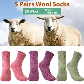 Loritta 5 Pairs Wool Socks for Women Winter Warm Socks Thick Knit Cabin Crew Soft Boot Socks Gifts,B-Bright Colorful