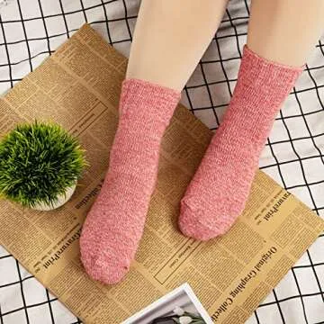 Loritta 5 Pairs Wool Socks for Women Winter Warm Socks Thick Knit Cabin Crew Soft Boot Socks Gifts,B-Bright Colorful