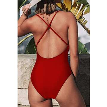 ATENGNES Women's One Piece Swimsuit Sexy V Neck Cross Back Bathing Suit High Cut Backless Swimwear R...