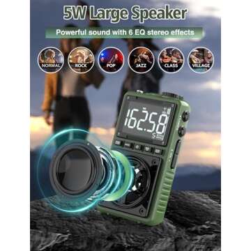 Portable AM FM Shortwave Radio with Bluetooth 5.4,NOAA Weather Alert Radio,1250mAh Rechargeable Portable Pocket Radio with Best Reception,5W Big Speaker, Digital Tuner and Earphone,SD Card Playing