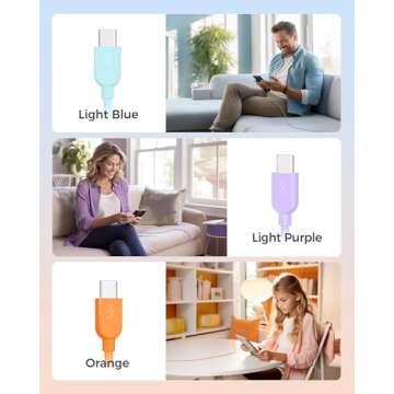 Cable Matters 3-Pack Extreme Flexible Short USB A to USB C Cable 3ft in Orange Blue Purple, Support ...