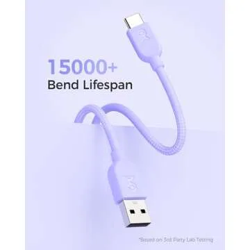 Cable Matters 3-Pack Extreme Flexible Short USB A to USB C Cable 3ft in Orange Blue Purple, Support Apple CarPlay, Android Auto, USB to USB C Charging Cable for iPhone 16/15 Pro Max Plus, Galaxy S23