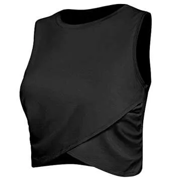 Sanutch Workout Fitness Casual Basic Crop Tops Athletic Gym Crop Tops Cropped Tank Tops for Women Black M