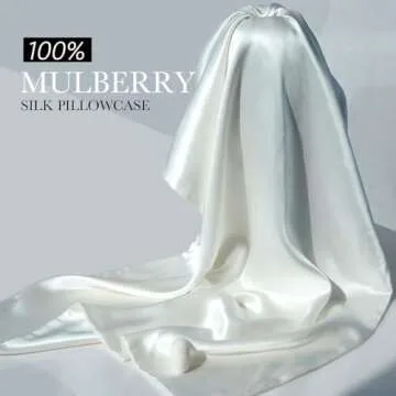 100% Mulberry Silk Pillowcase for Hair and Skin, 22 Momme Pure Natural Silk Pillow Case Both Sided with Zipper, Pillow Cover for Women Mom Men (Ivory White, Standard 20''×26'')