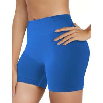 Blue Gym Shorts Women, Seamless Scrunch Butt Booty Lifting Workout Shorts, High-Waisted Stretchy Yog...