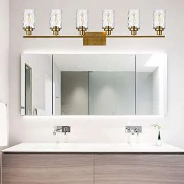 MELUCEE 6-Light Vanity Light Brushed Brass with Hammered Glass