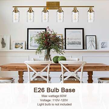 MELUCEE 6-Light Vanity Light Brushed Brass with Hammered Glass