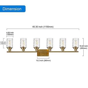 MELUCEE 6-Light Vanity Light Brushed Brass with Hammered Glass