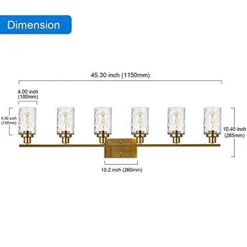 MELUCEE 6-Light Vanity Light Brushed Brass with Hammered Glass