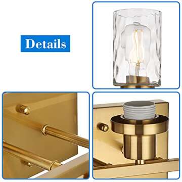 MELUCEE 6-Light Vanity Light Brushed Brass with Hammered Glass