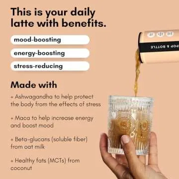 Pop & Bottle - Oat Milk Lattes with Adaptogens | 8 Fl Oz (Pack of 24) Mocha | Maca, Ashwagandha, MCT Oil, Oat Milk, Cold Brew Coffee + More | Organic, No Dairy, No Gluten, Lightly Sweetened with Dates