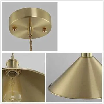 SUSUO 13"W Pure Golded Contemporary Ceiling Pendant Lighting with Conical Shade in Warm Brass,Farmhouse Chandelier Gold Pendant