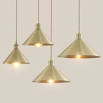 SUSUO 13"W Pure Golded Contemporary Ceiling Pendant Lighting with Conical Shade in Warm Brass,Farmhouse Chandelier Gold Pendant