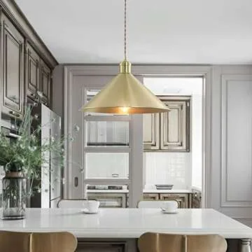 SUSUO 13"W Pure Golded Contemporary Ceiling Pendant Lighting with Conical Shade in Warm Brass,Farmhouse Chandelier Gold Pendant