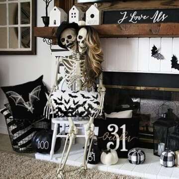 GEEORY Halloween Pillow Covers 18x18 inch Set of 4 Skeleton Hands Bat Throw Pillow Covers for Fall Halloween Decorations Halloween Party Pillows Decorative Pillow Covers for Couch Sofa