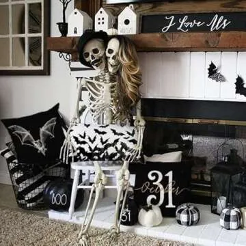 GEEORY Halloween Pillow Covers 18x18 inch Set of 4 Skeleton Hands Bat Throw Pillow Covers for Fall Halloween Decorations Halloween Party Pillows Decorative Pillow Covers for Couch Sofa