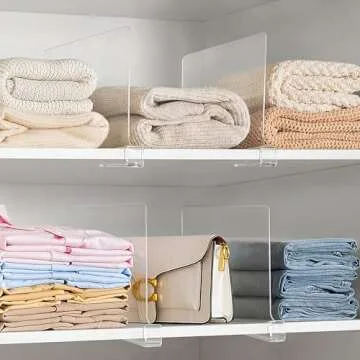 HBlife 12 Inches Tall [Extra Tall Version] Clear Shelf Dividers, 6 Pack Purse Organizer for Closet Perfect for Sweater, Shirts, Handbags, Acrylic Adjustable Bookshelf for Organization