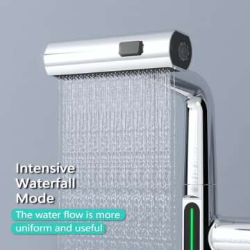 BARROCK Waterfall Bathroom Faucets with Pull Down Sprayer, Modern Pull Out Bathroom Sink Faucet with...