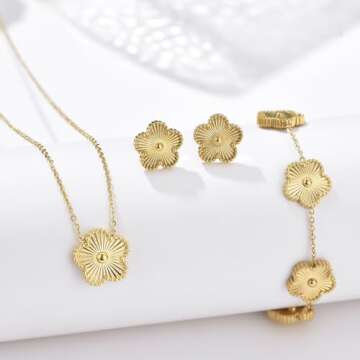 UOOANUO Clover Neckalce Earring Set for Women 14K Gold Plated Stainless Steel Four Leaf Clover Jewel...