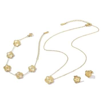 UOOANUO Clover Neckalce Earring Set for Women 14K Gold Plated Stainless Steel Four Leaf Clover Jewelry Set Gift (Gold)