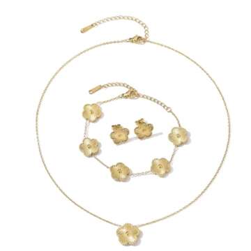 UOOANUO Clover Neckalce Earring Set for Women 14K Gold Plated Stainless Steel Four Leaf Clover Jewelry Set Gift (Gold)