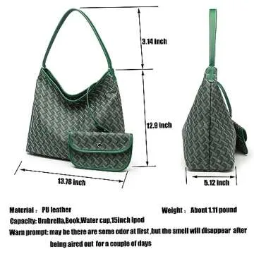 SELF FIND Large Leather Handbags for Women Foldable Black Purses for Women Waterproof Shoulder Bag Purse Hobo Bag with Zipper (Green)