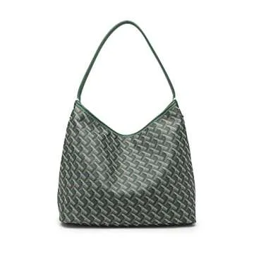 SELF FIND Large Leather Handbags for Women Foldable Black Purses for Women Waterproof Shoulder Bag Purse Hobo Bag with Zipper (Green)