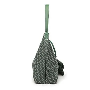 SELF FIND Large Leather Handbags for Women Foldable Black Purses for Women Waterproof Shoulder Bag Purse Hobo Bag with Zipper (Green)