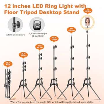 PEYOU 12" Ring Light with 60" Extendable Tripod Stand with 【Desk Tripod】 and 2 Phone Holders, Ring Light Tripod for iPhone for YouTube/TikTok,Ring Light Tripod Compatible with All Phones and Cameras