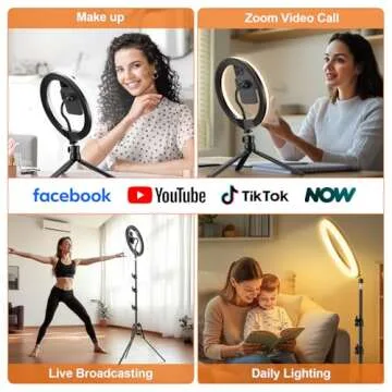 PEYOU 12" Ring Light with 60" Extendable Tripod Stand with 【Desk Tripod】 and 2 Phone Holders, Ring Light Tripod for iPhone for YouTube/TikTok,Ring Light Tripod Compatible with All Phones and Cameras