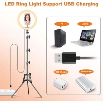 PEYOU 12" Ring Light with 60" Extendable Tripod Stand with 【Desk Tripod】 and 2 Phone Holders, Ring Light Tripod for iPhone for YouTube/TikTok,Ring Light Tripod Compatible with All Phones and Cameras