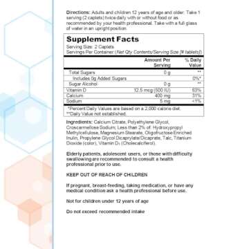 Citracal Petites, 400 mg Calcium Citrate, Easily Absorbed and Highly Soluble with 12.5 mcg (500 IU) Vitamin D3, Bone Health Support for Ages 12+, Smaller and Easier to Swallow Caplets, 375 Count