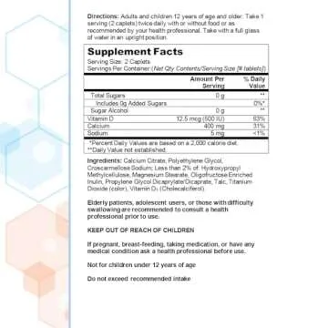 Citracal Petites, 400 mg Calcium Citrate, Easily Absorbed and Highly Soluble with 12.5 mcg (500 IU) Vitamin D3, Bone Health Support for Ages 12+, Smaller and Easier to Swallow Caplets, 375 Count
