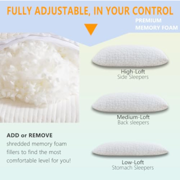 RGTIME Adjustable Shredded Memory Foam Pillows – King Size