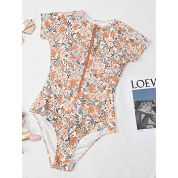 CUPSHE One Piece Swimsuit for Women High Neck Zipper Short Sleeve Bathing Suit L Orange