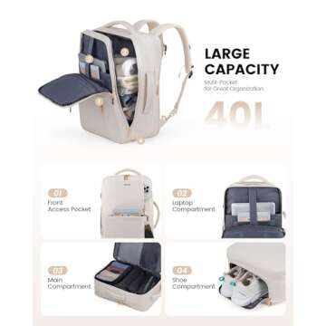 LOVEVOOK Carry on Backpack, 40L Airline Approved Travel Backpack for Women Men as Personal Item, Expandable 17 inch Laptop Backpack, Large Casual Daypack Waterproof Luggage with 6 Packing Cubes