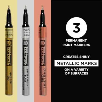 SAKURA Pen-Touch Paint Markers - Assorted Metallic Colors - Extra Fine Tip Size - 3 Pack