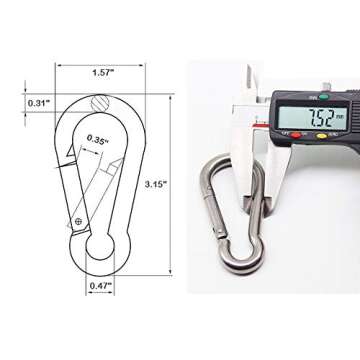 3.15 Inches Heavy Duty Stainless Steel Carabiner for Gym Equipment, EFFIET 2 Packs Spring Snap Hook ...