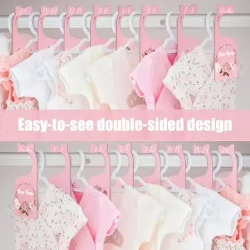 Imtively Baby Closet Dividers for Clothes Organizer, 8 Pack Pink Flowers Wooden Double-Sided Baby Clothes Size Hanger Organizer from Newborn to 24 Months for Daycare Wardrobe, Boho Nursery Decor