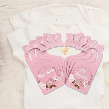 Imtively Baby Closet Dividers for Clothes Organizer, 8 Pack Pink Flowers Wooden Double-Sided Baby Clothes Size Hanger Organizer from Newborn to 24 Months for Daycare Wardrobe, Boho Nursery Decor