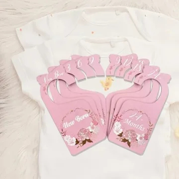 Imtively Baby Closet Dividers for Clothes Organizer, 8 Pack Pink Flowers Wooden Double-Sided Baby Clothes Size Hanger Organizer from Newborn to 24 Months for Daycare Wardrobe, Boho Nursery Decor